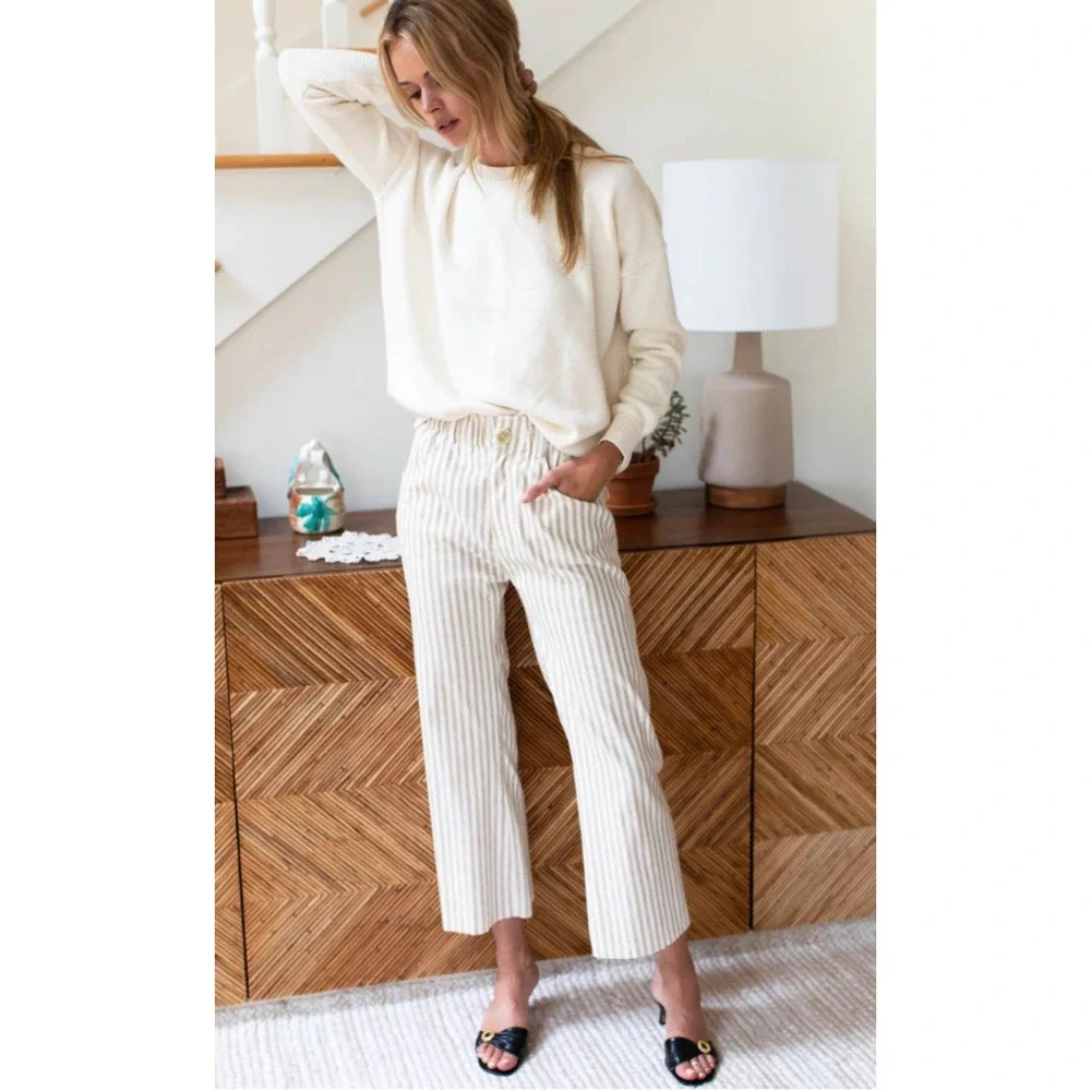 Emerson Fry Johnny Sailor Pant White Sand Stripe Cropped Length Medium